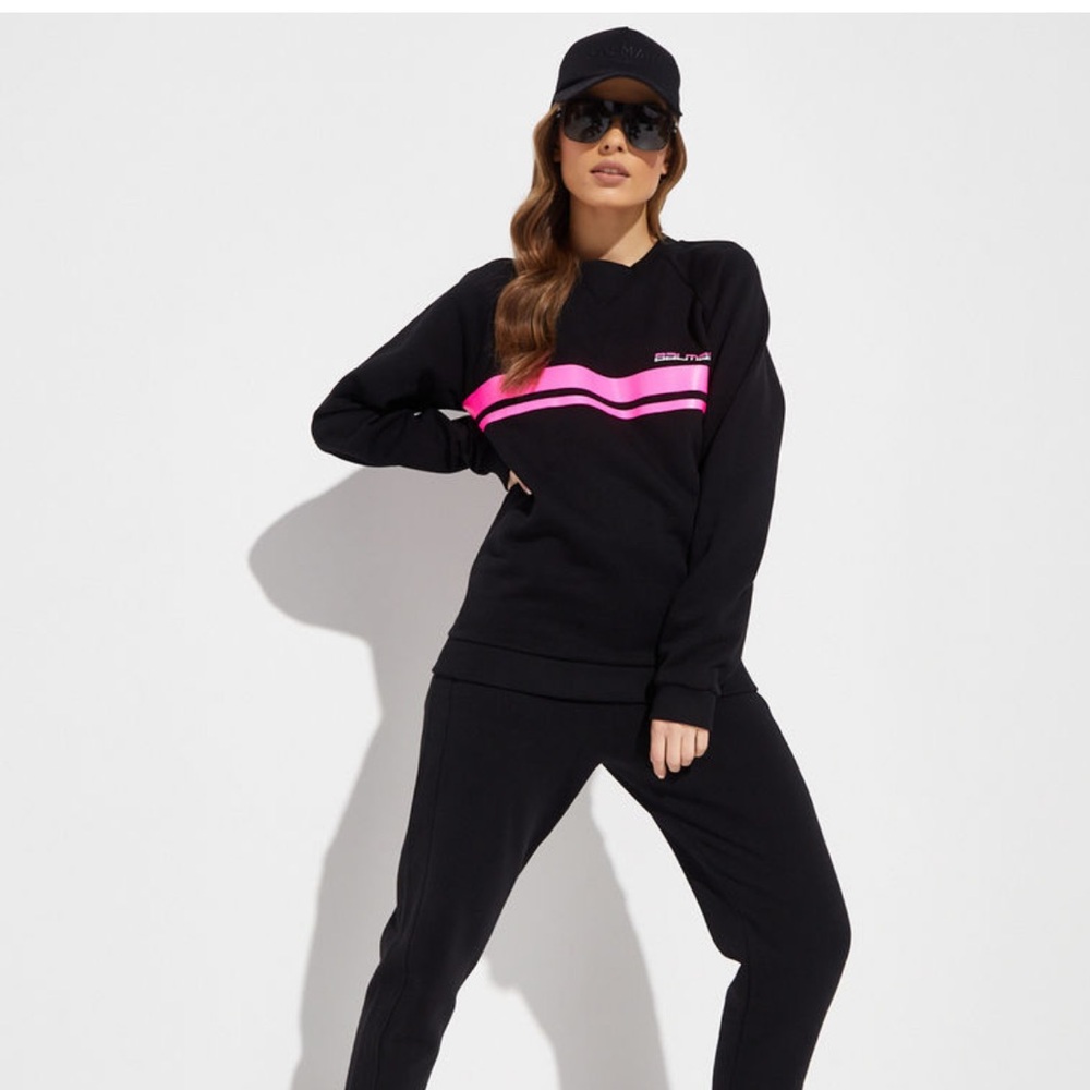 Balmain X Rossignol Women’s Logo Crewneck Sweatshirt Black Neon Pink